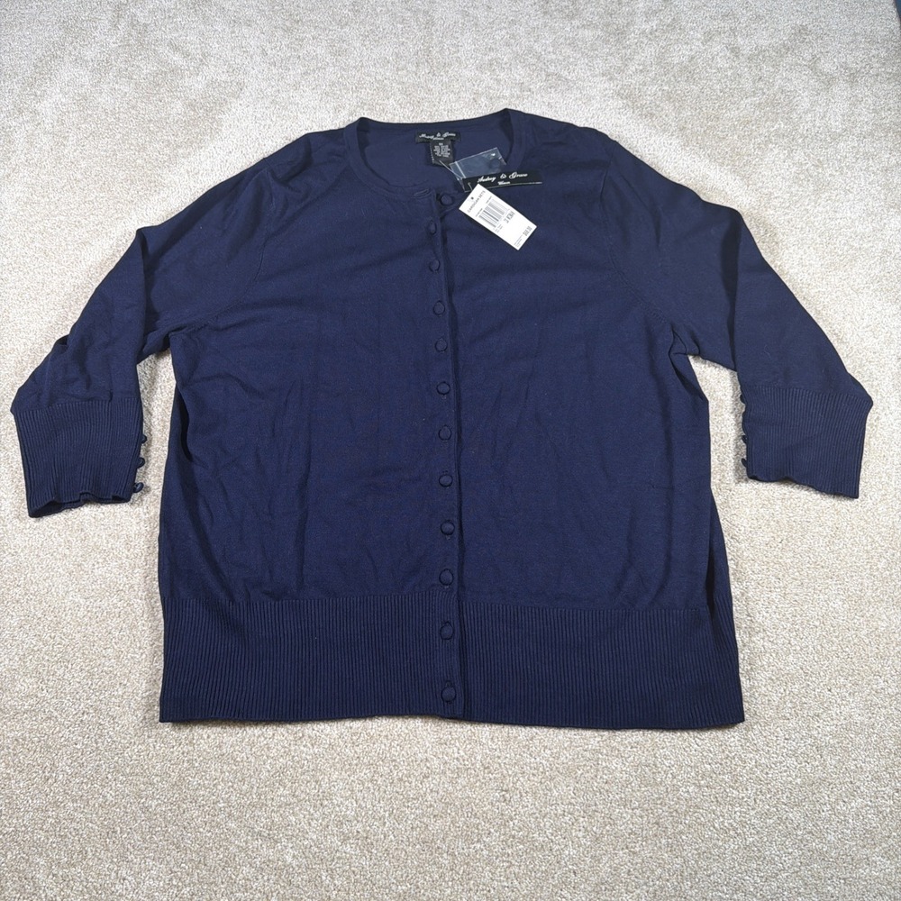 Audrey & Grace Button‎ Up Cardigan Sweater Womens 3X Blue 3/4 Sleeve NEW